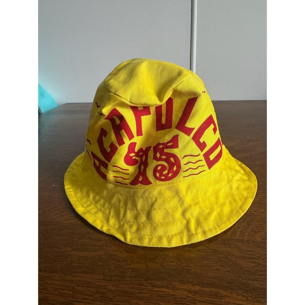 VTG Acapulco Hat Bucket Mens One Size Yellow 75 Graphic Beach Tropical Summer